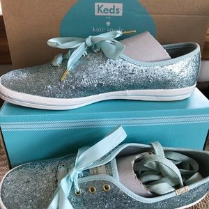 NWT.Kate Spade Keds Sparkle Blue Glitter size 9